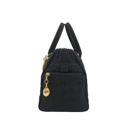 Christian Dior Cannage Logo Charm Handbag Boston bag Black Vintage t3p5um