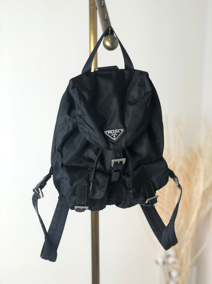 PRADA Triangle Logo Double Pocket  Backpack Black Vintage svzxry