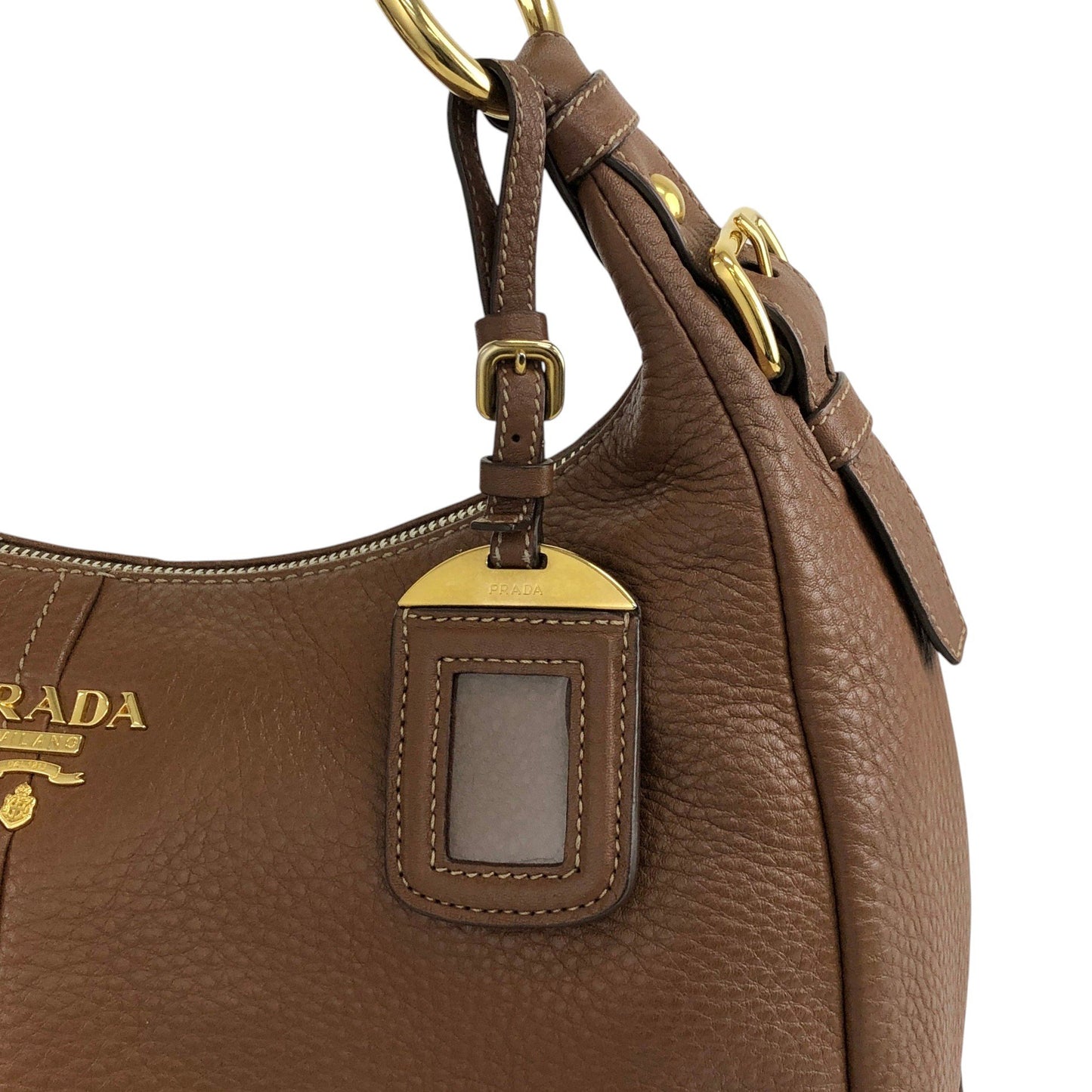 PRADA Logo Shoulder bag Hobobag Brown Vintage vbntex