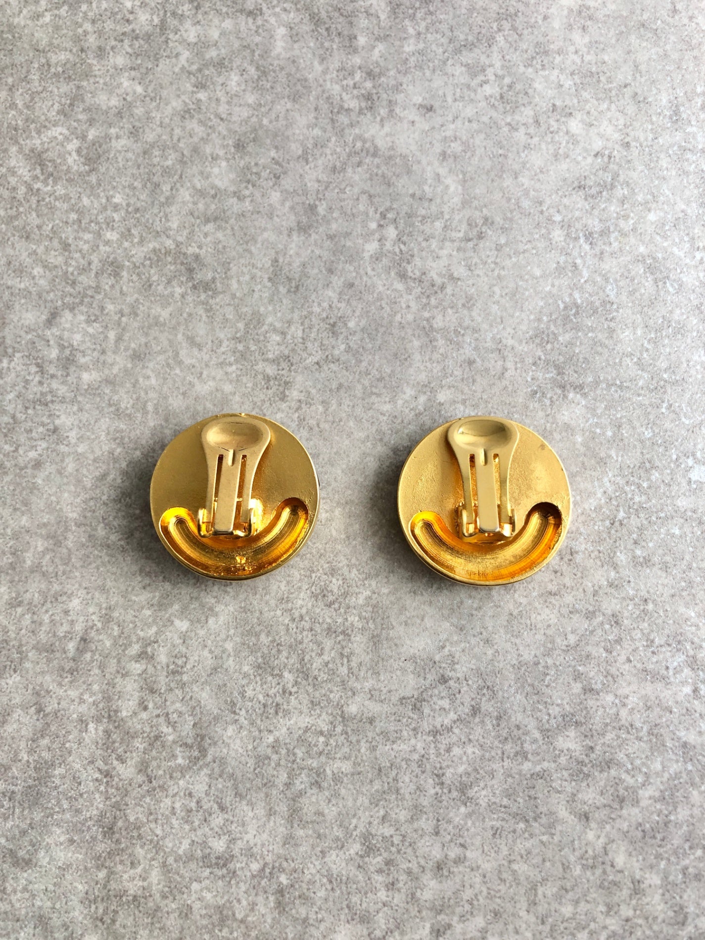 CELINE Logo Earrings Gold×Black Vintage rejgud