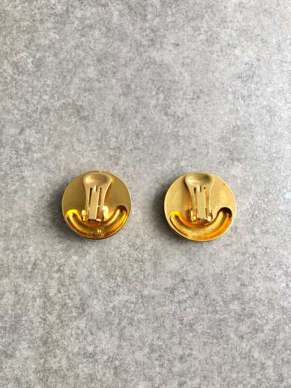 CELINE Logo Earrings Gold×Black Vintage rejgud