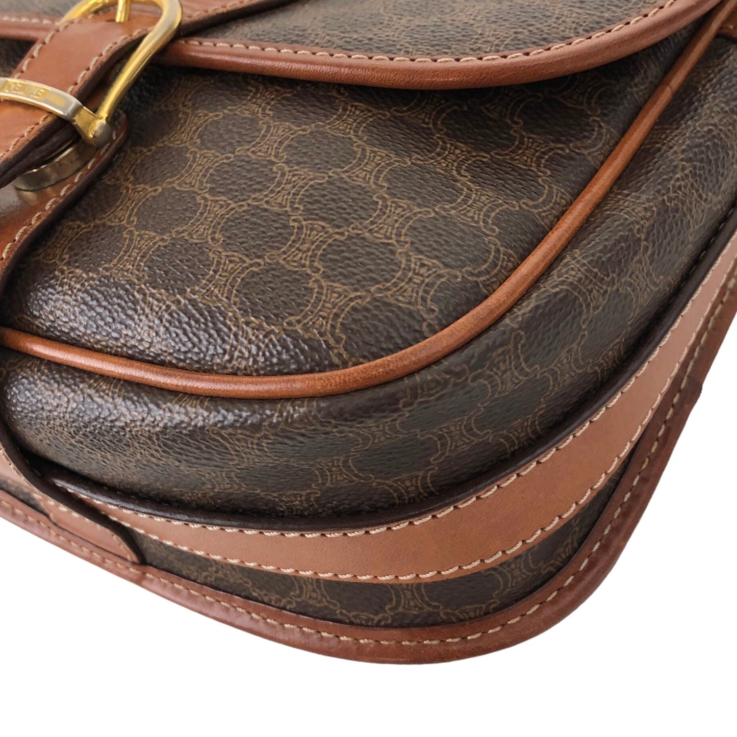 CELINE Macadam Blason Front Buckle Shoulder bag Brown Vintage g58842