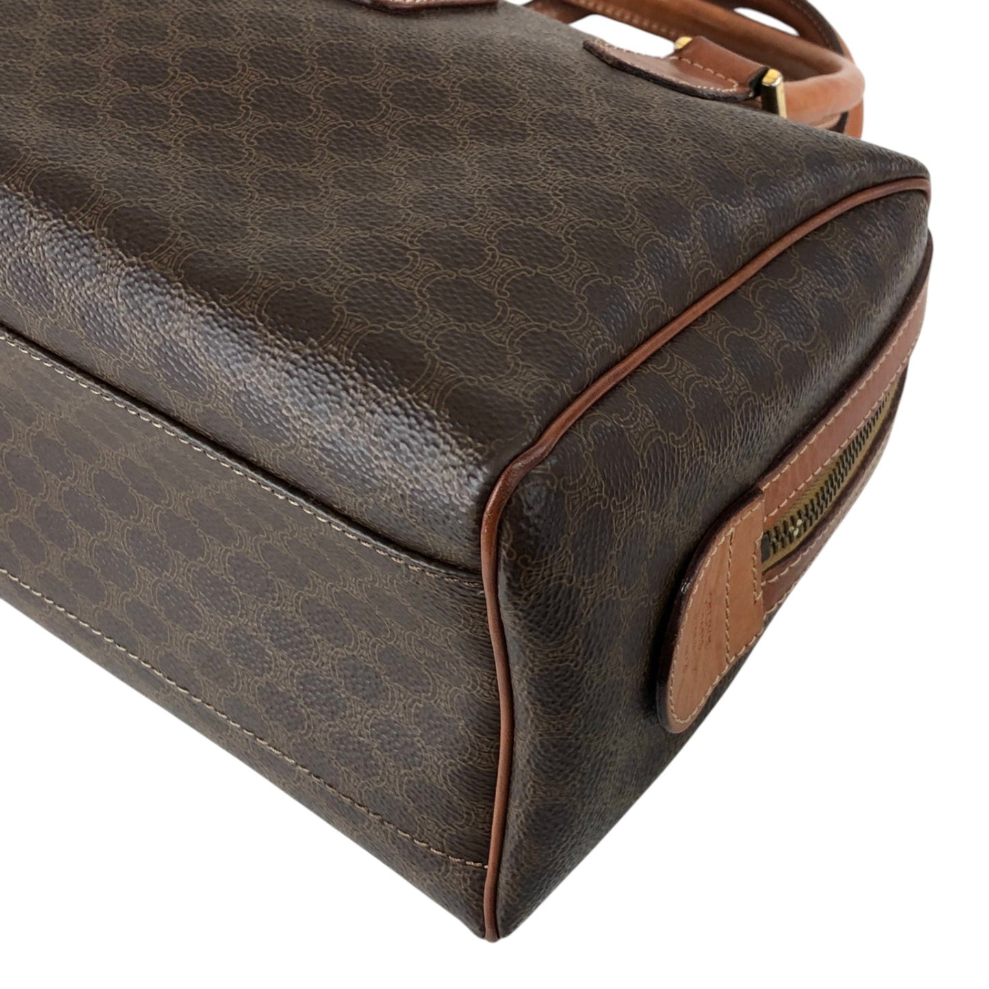 CELINE Macadam Blason Small Boston bag Handbag Brown Vintage 3wak2v