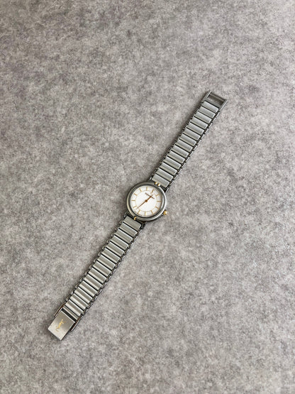 Yves Saint Laurent YSL Logo Quartz Watch Silver Vintage 72xpzf