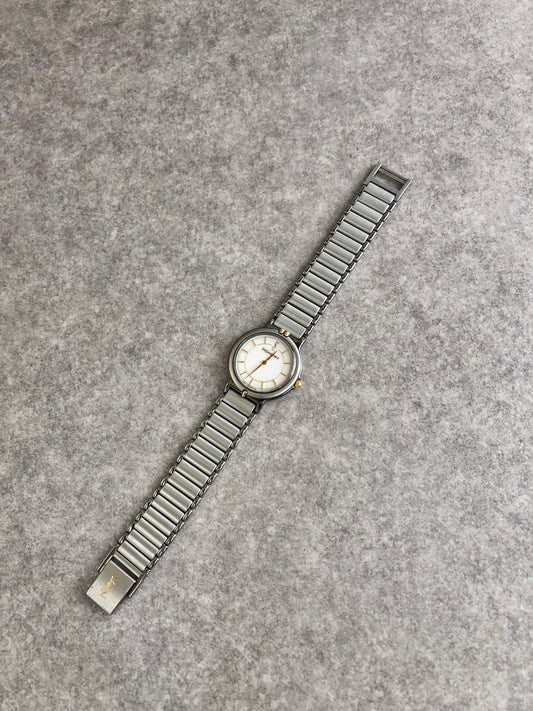 Yves Saint Laurent YSL Logo Quartz Watch Silver Vintage 72xpzf