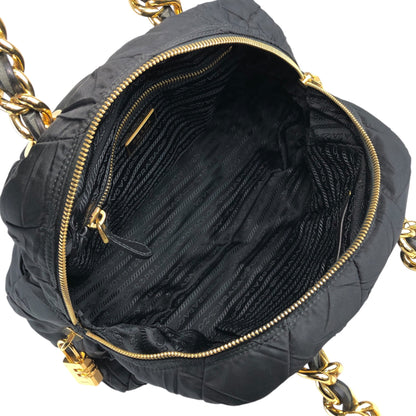 PRADA Logo Chain Handbag Black Vintage bruewc