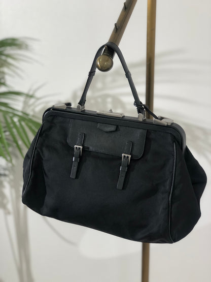 PRADA Triangle Logo Nylon Leather Boston bag Doctors bag Black Vintage cwki7t