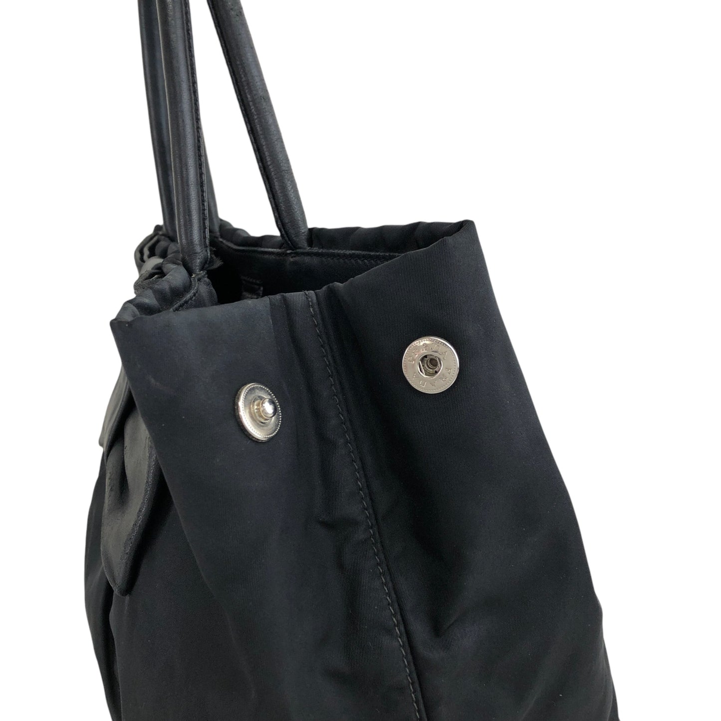 PRADA Ribbon Motif Nylon Handbag Black Vintage xft3xk