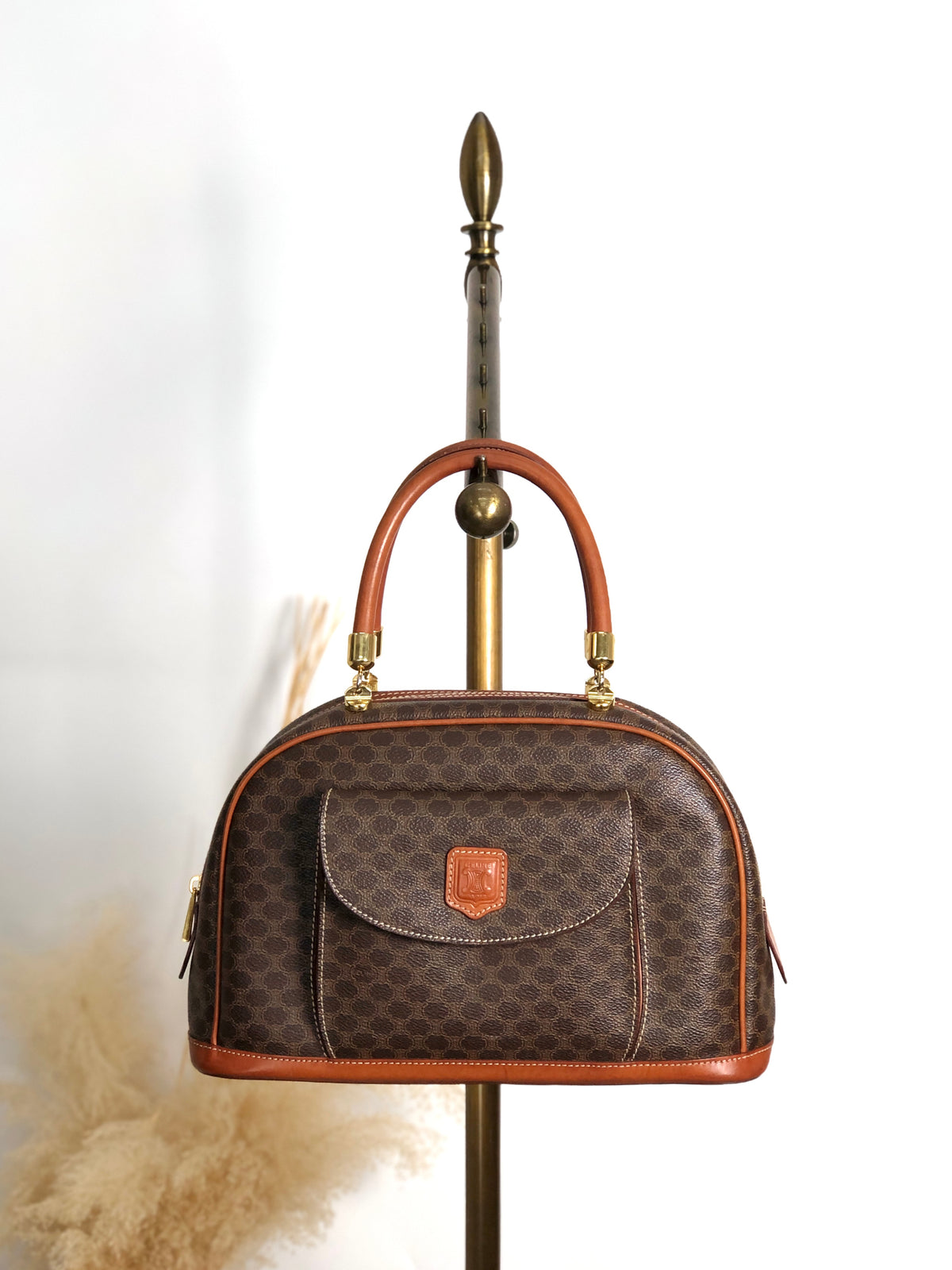 CELINE Macadam Blason Handbag Brown Vintage 623s5d