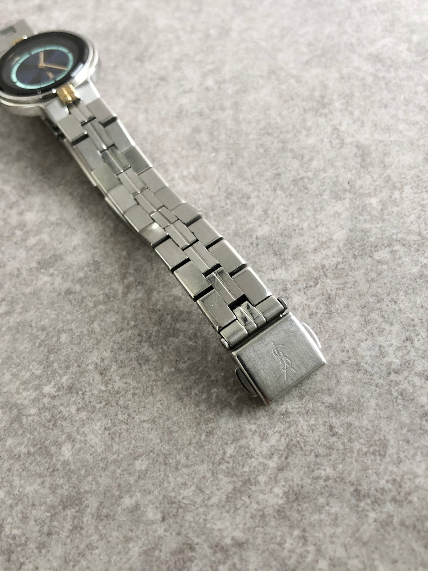 Yves Saint Laurent YSL Logo Watch Silver×Blue Vintage 3x8viy