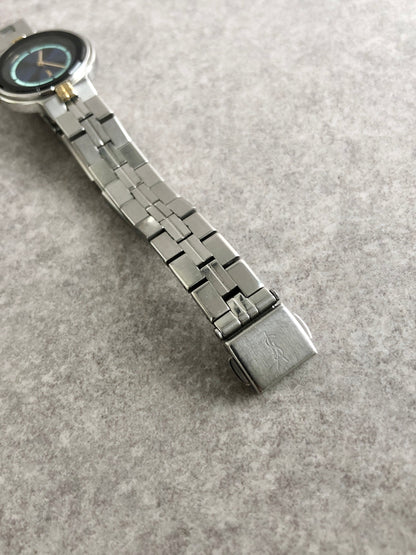 Yves Saint Laurent YSL Logo Watch Silver×Blue Vintage 3x8viy