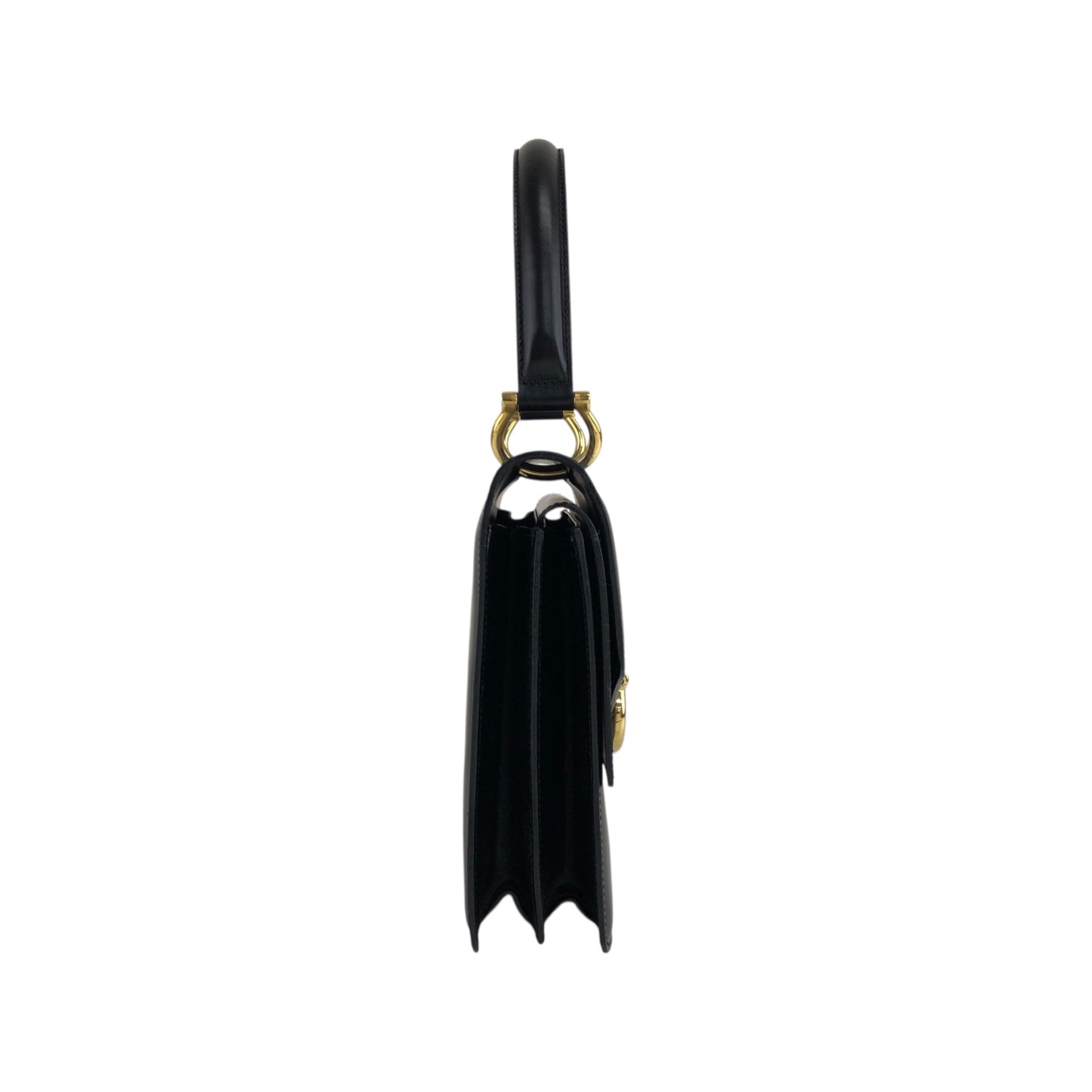 CELINE Horse Bit Double Flap Handbag Black Vintage istaf6