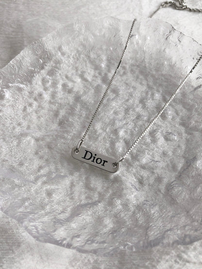 Christian Dior Logo Motif Necklace Silver Vintage tjgg7s