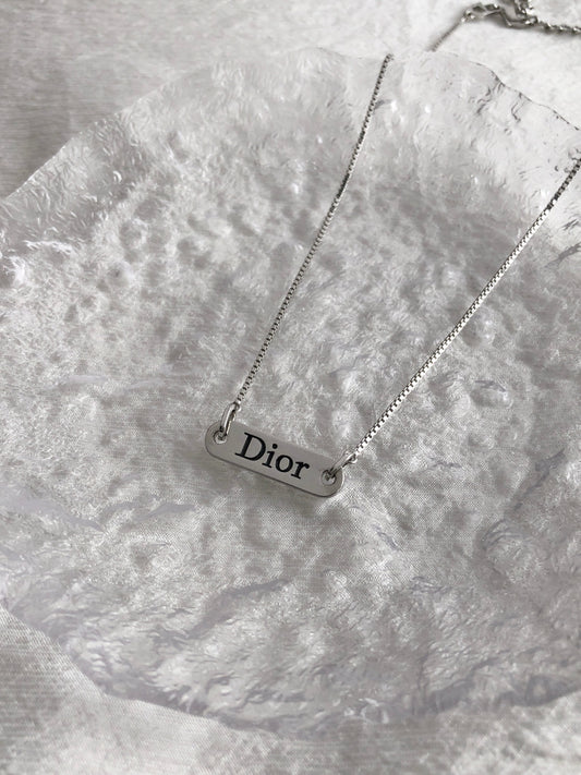 Christian Dior Logo Motif Necklace Silver Vintage tjgg7s