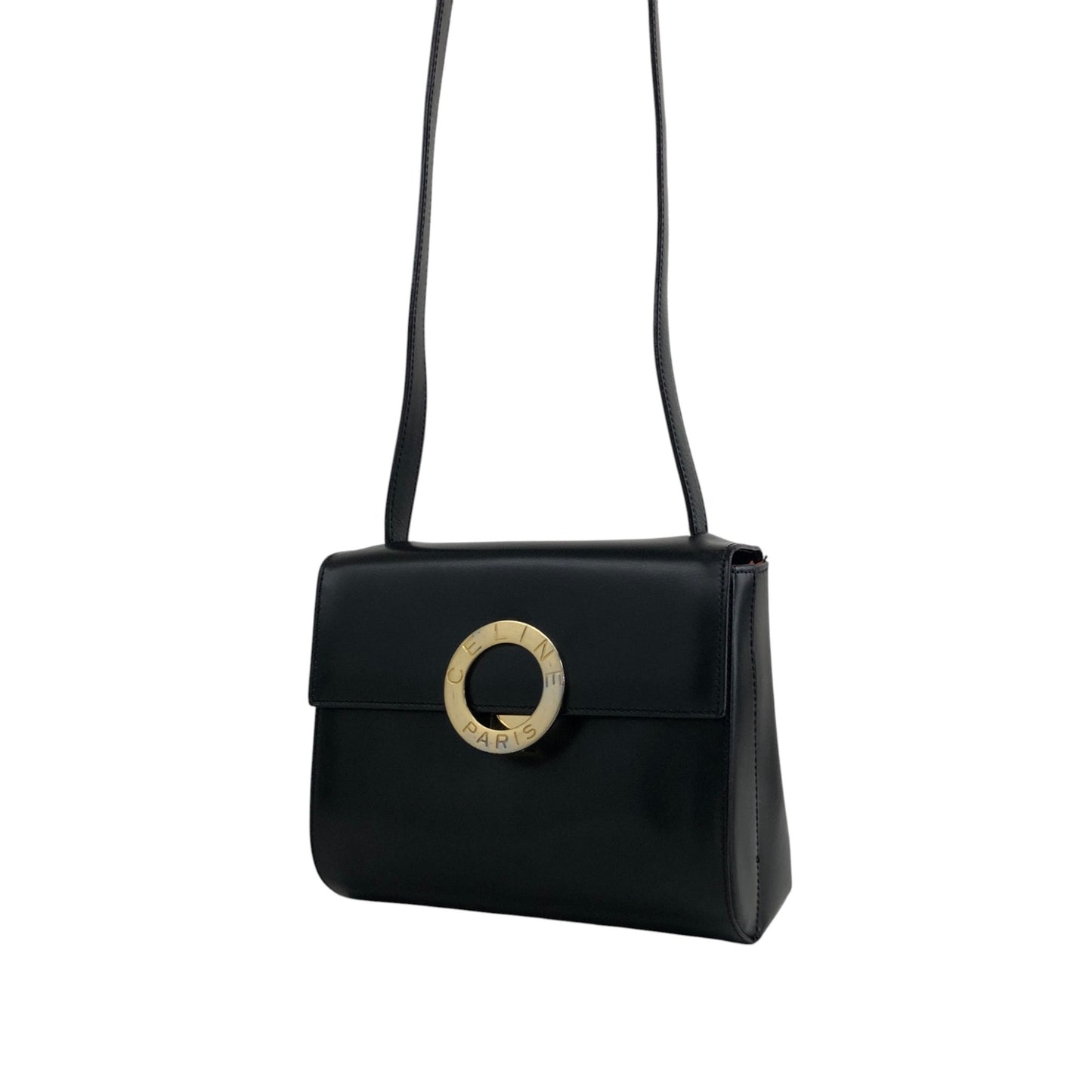CELINE Circle Logo Shoulder bag Black Vintage ee7fti