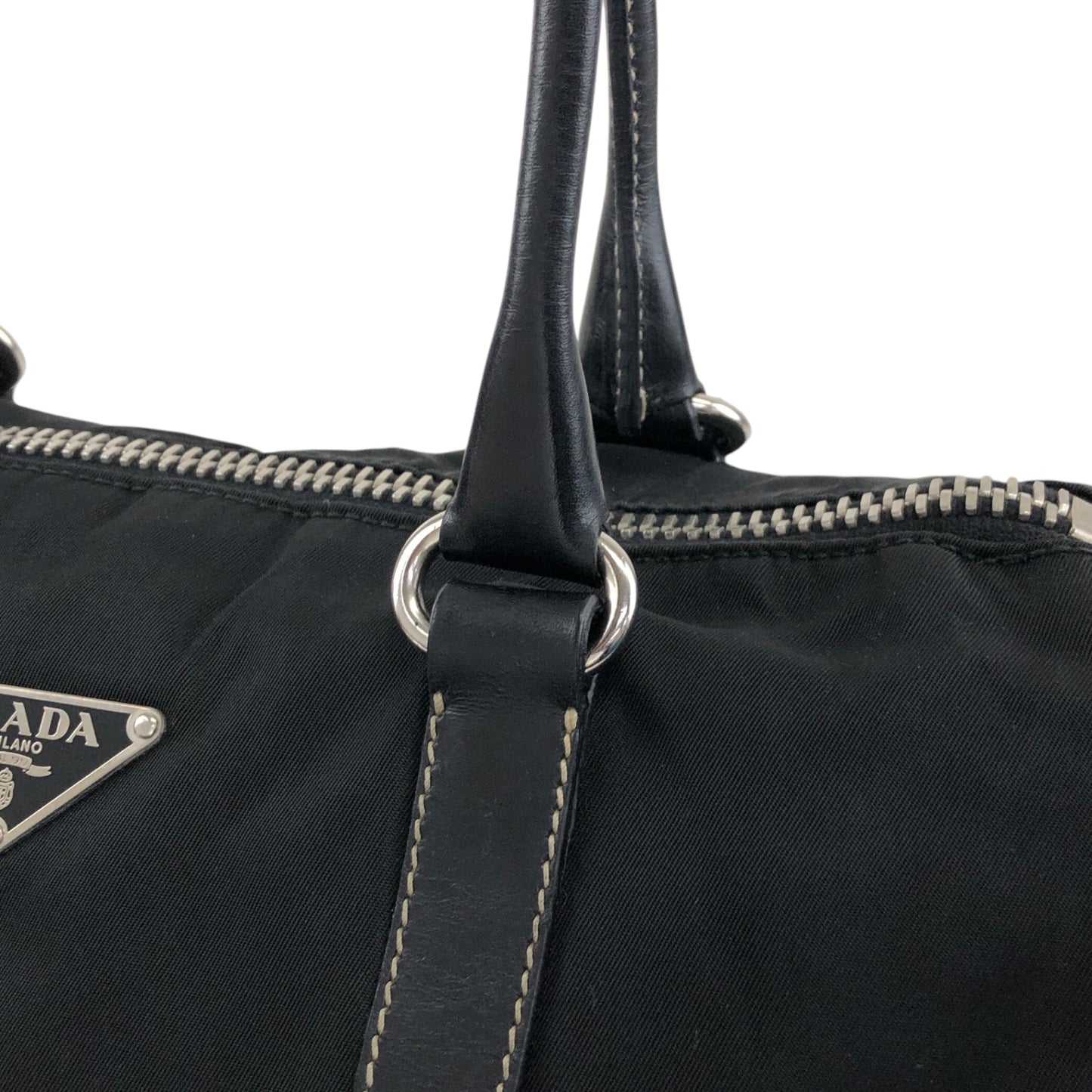 PRADA Triangle Logo Small Boston bag Handbag Black Vintage ixt5hp