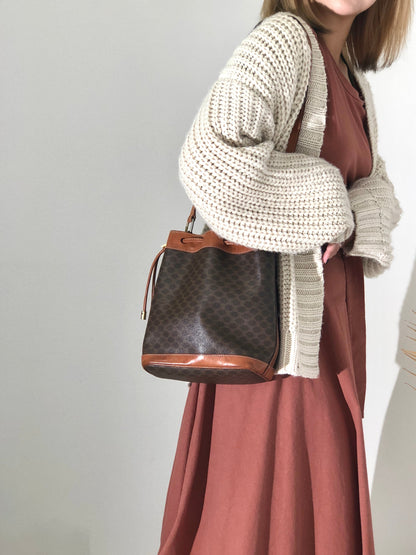 CELINE Macadam Leather Drawstring Small Shoulder bag Brown Vintage v3kt7s