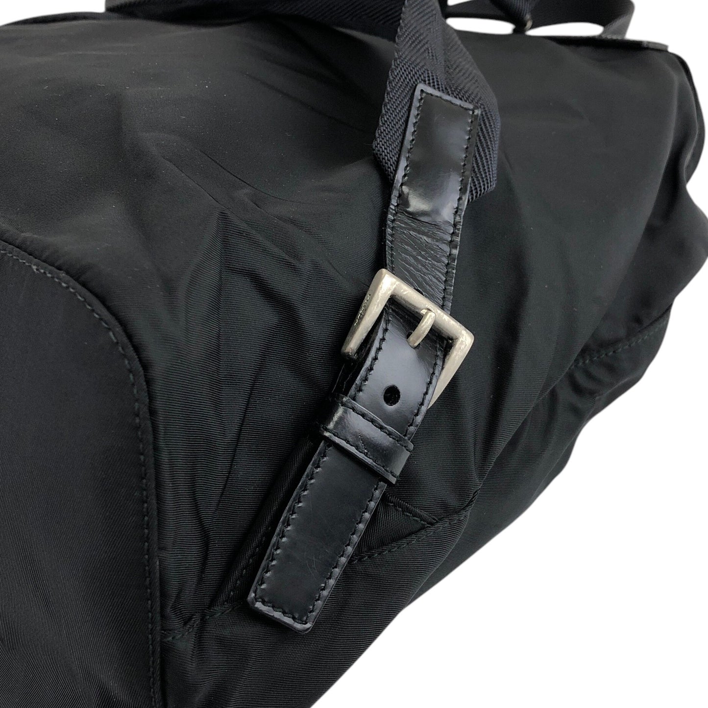 PRADA Tessuto Triangle Logo Front Buckle Backpack Black Vintage 554w4r