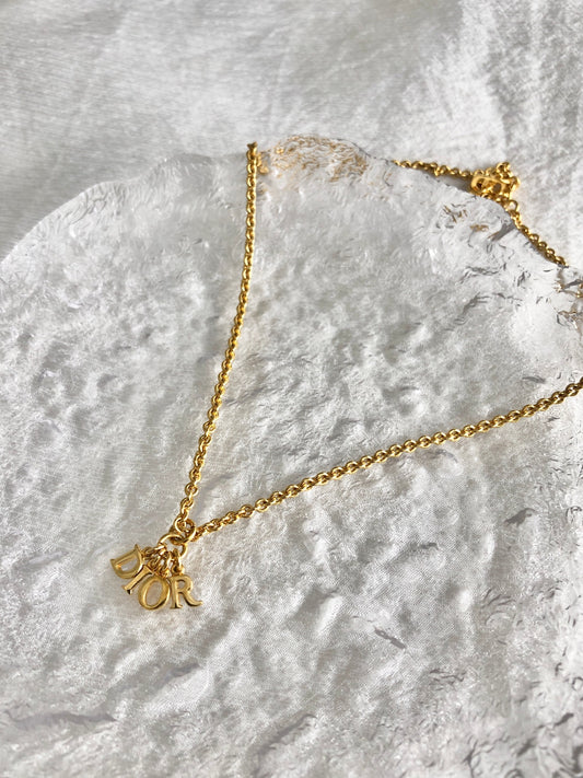 Christian Dior Charm Logo Necklace Gold Vintage 5imhkr