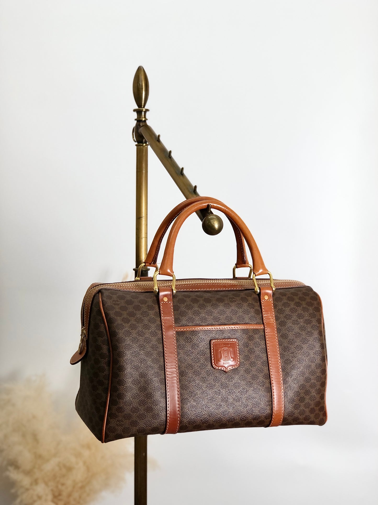 CELINE Macadam Blason Handbag Boston bag Brown Vintage hkkxdj
