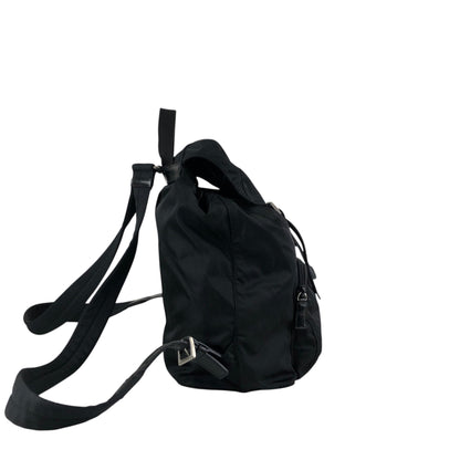 PRADA Tessuto Triangle Logo Front Buckle Backpack Black Vintage ue56ys