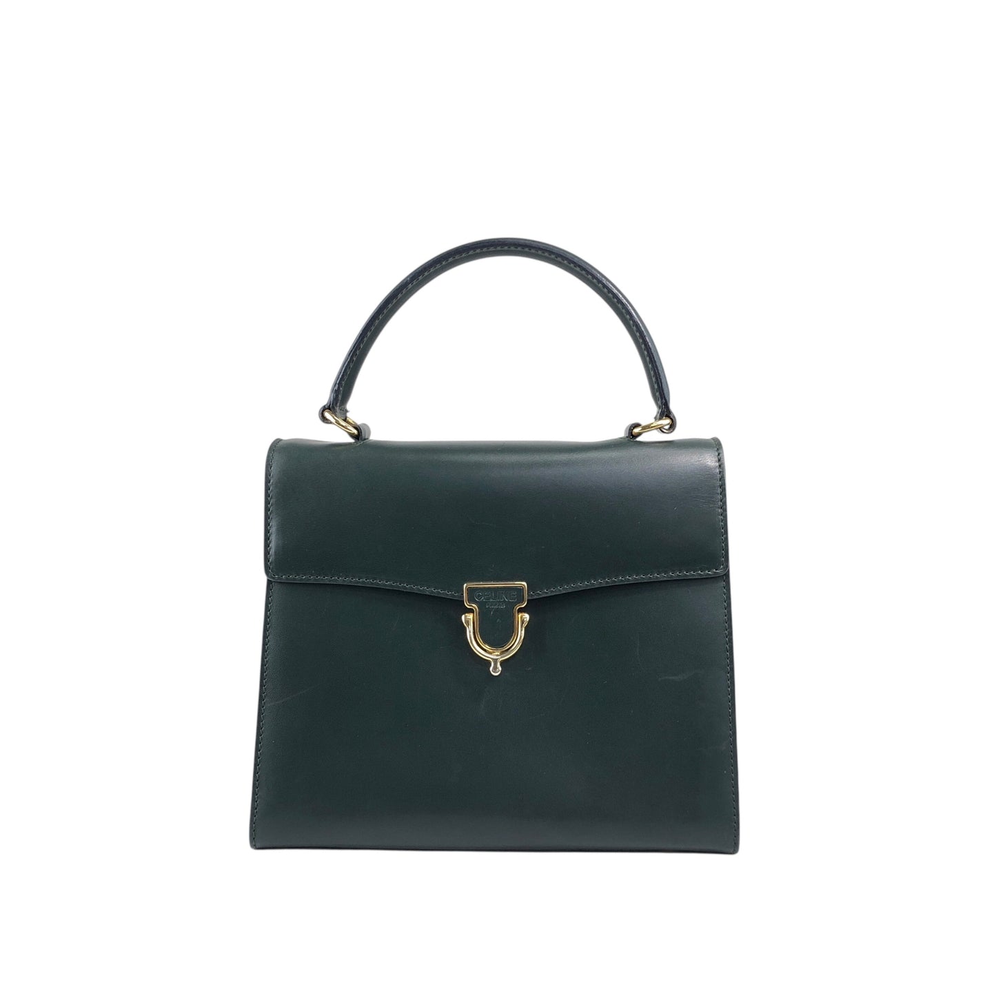 CELINE Front Buckle Handbag Dark Green Vintage c2gxe7