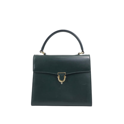 CELINE Front Buckle Handbag Dark Green Vintage c2gxe7