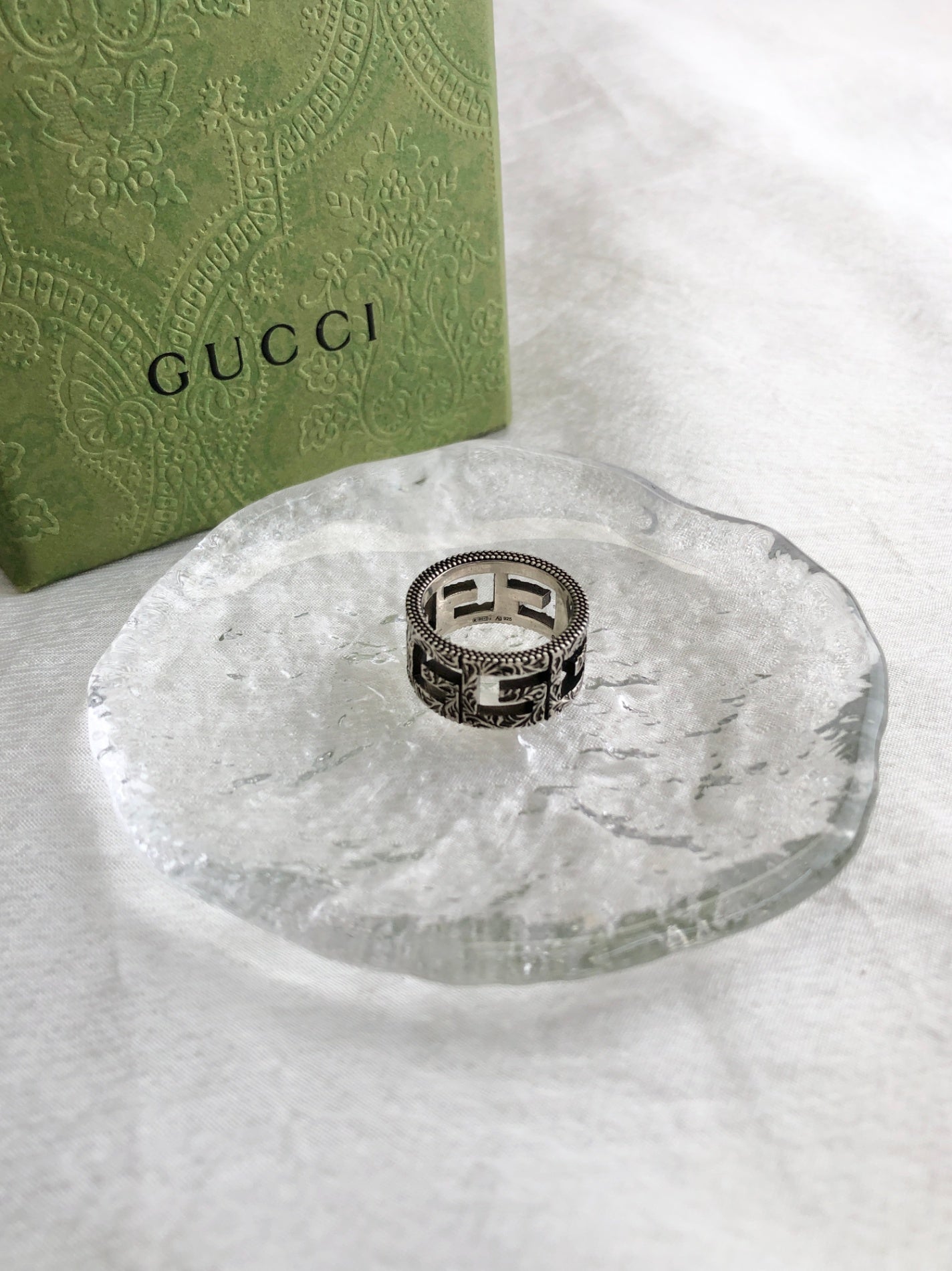 GUCCI Logo Motif Ring Silver Vintage cat5ma