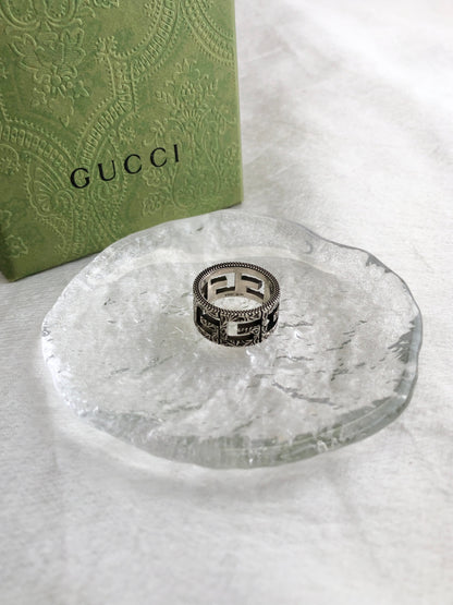 GUCCI Logo Motif Ring Silver Vintage cat5ma
