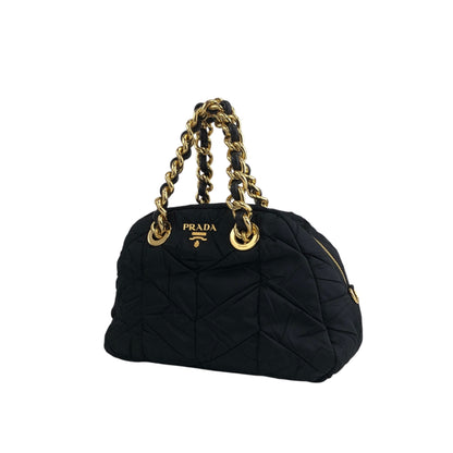 PRADA Logo Chain Handbag Black Vintage bruewc