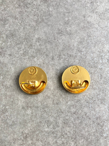 CELINE Logo Earrings Gold×Black Vintage rejgud
