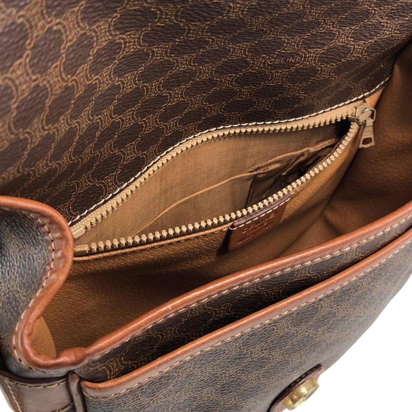 CELINE Macadam Blason Front Buckle Shoulder bag Brown Vintage ketsrv