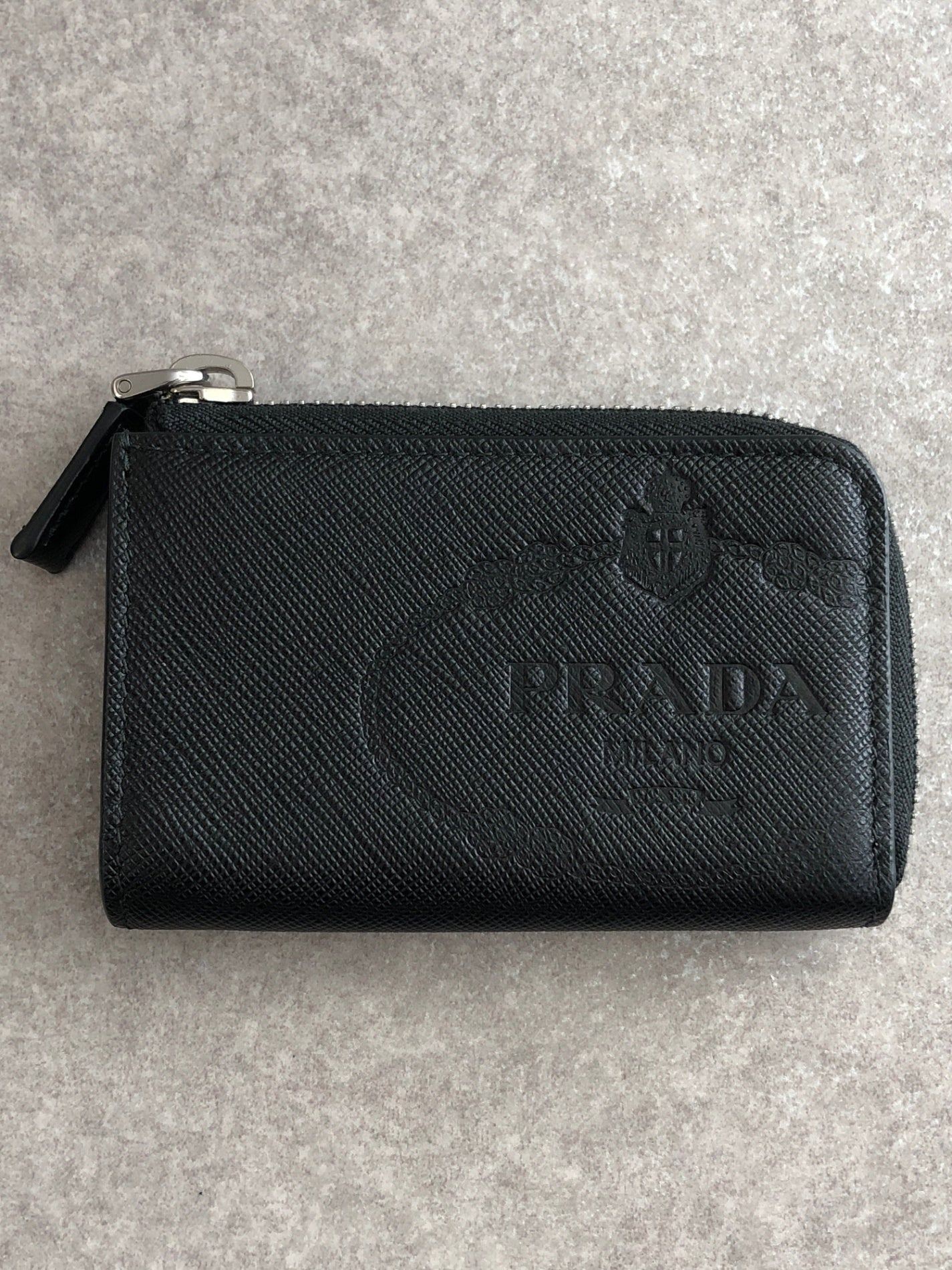 PRADA Logo Embossed Coin Purse Saffiano Black Vintage dgrv64