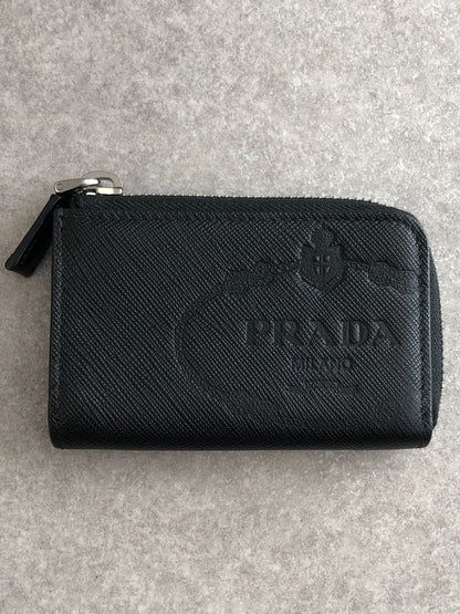 PRADA Logo Embossed Coin Purse Saffiano Black Vintage dgrv64