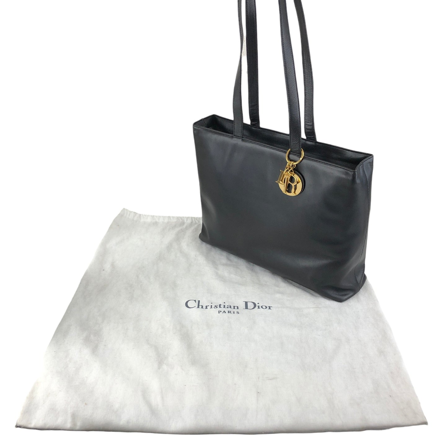 Christian Dior Logo Charm Handbag Totebag Black Vintage jimcsr