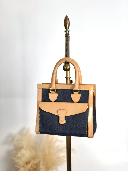 Christian Dior Logo Canvas Handbag Beige×Blue Vintage fwaghn