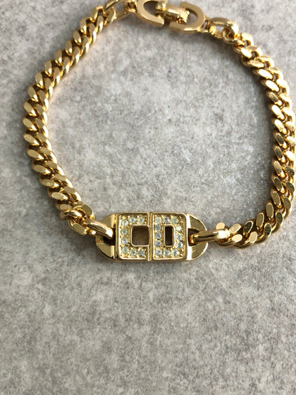 Christian Dior CD Logo Rhinestone Bracelet Gold Vintage sw33x4