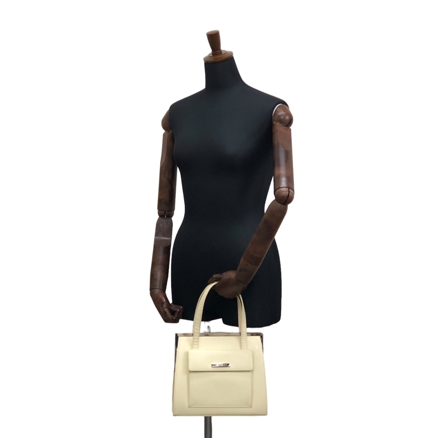 Yves Saint Laurent Logo Metal Clasp Handbag Beige Vintage zxdvhh