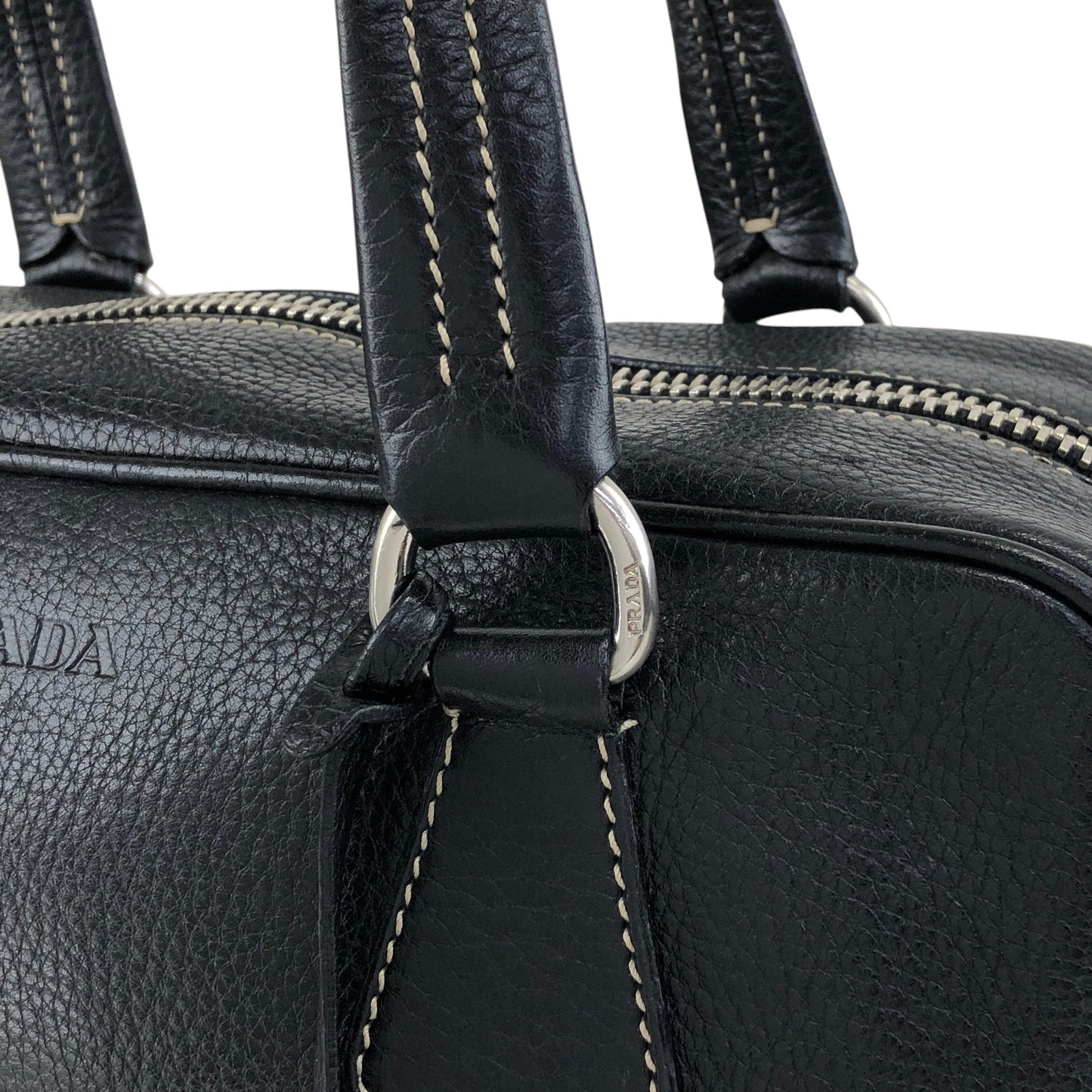 PRADA Logo Embossed Small Boston bag Handbag Black Vintage wuztbm