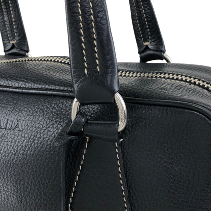 PRADA Logo Embossed Small Boston bag Handbag Black Vintage wuztbm