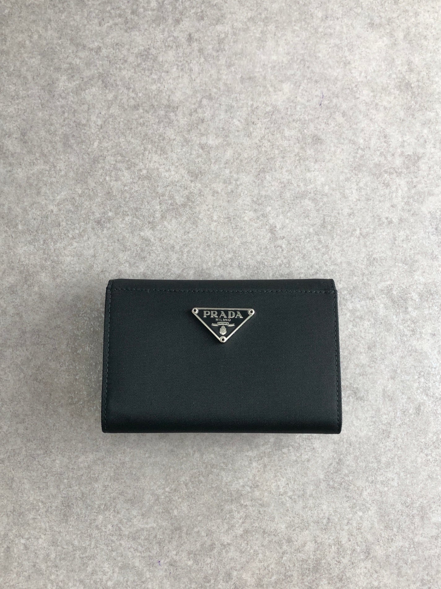 PRADA Tessuto Triangle Logo Trifold Wallet Black Vintage d6ehtk