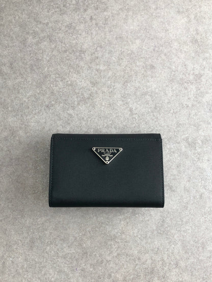 PRADA Tessuto Triangle Logo Trifold Wallet Black Vintage d6ehtk