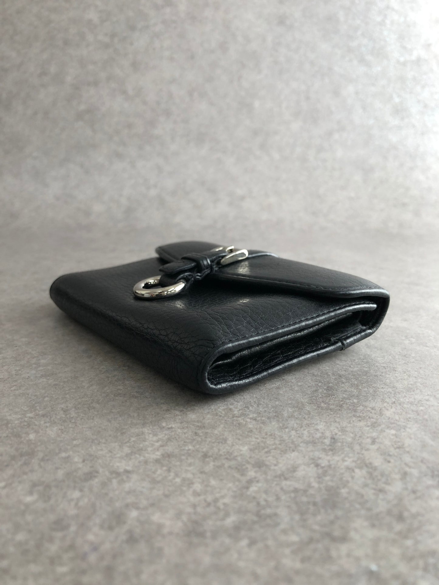 PRADA Buckle Motif Folded Wallet Black Vintage k574bi