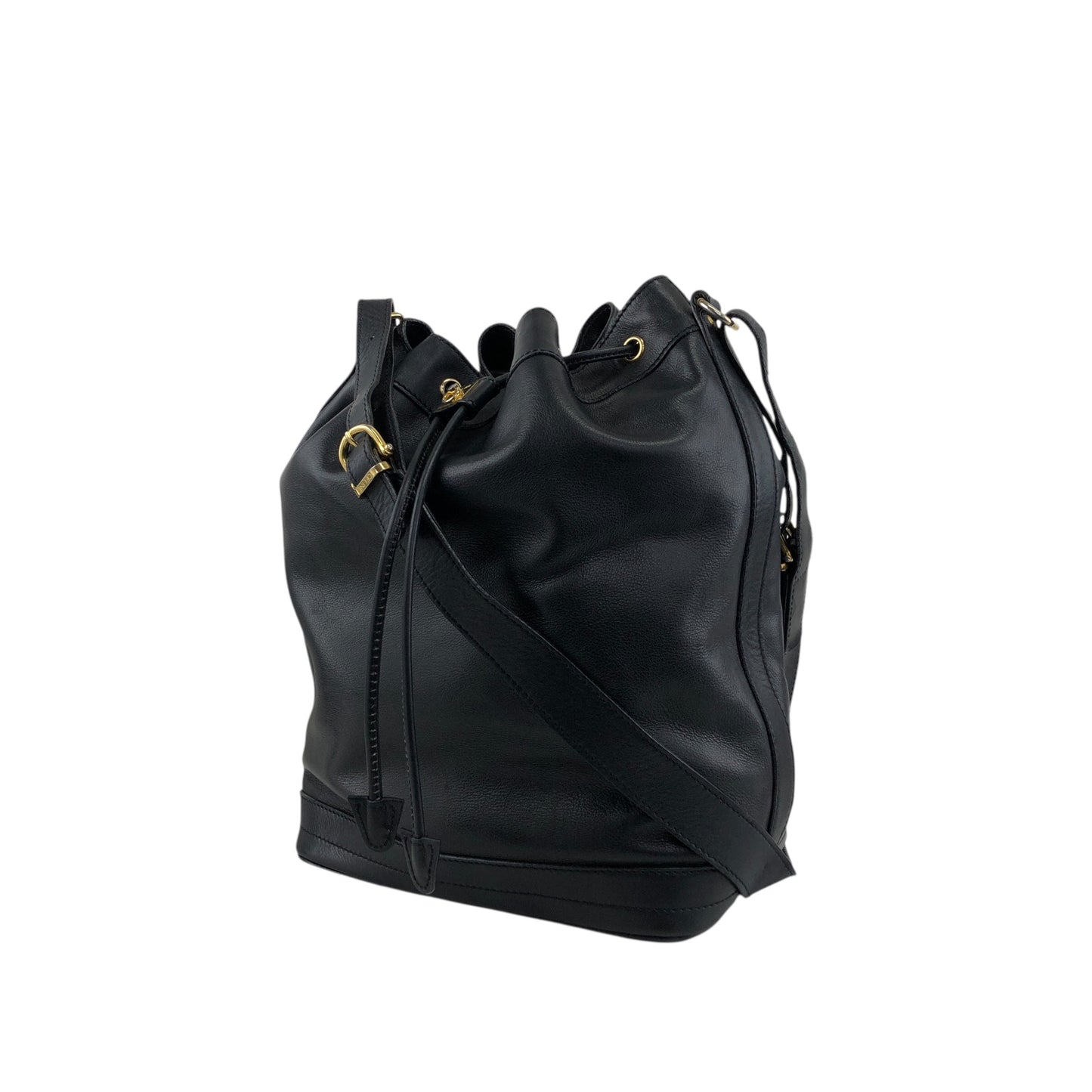 CELINE Gancini Drawstring Shoulder bag Black Vintage 4g3rt5
