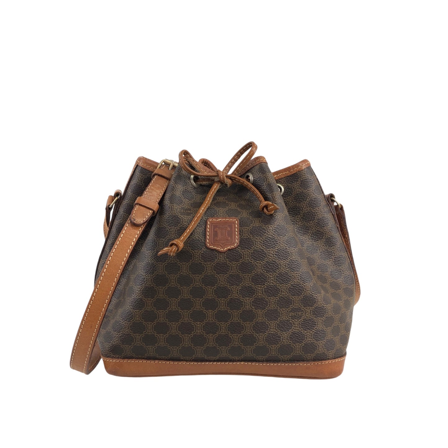 CELINE Macadam Blason Drawstring Small Shoulder bag Brown Vintage 6z2wx2