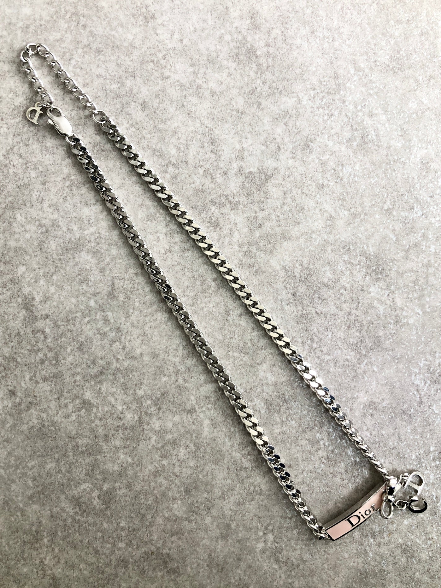 Christian Dior Logo Motif Necklace Silver Vintage ydrizh