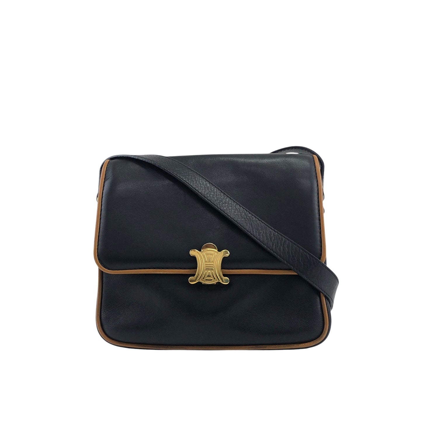 CELINE Triomphe Piping Shoulder bag Black×Brown Vintage 5hc7wn