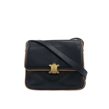 CELINE Triomphe Piping Shoulder bag Black×Brown Vintage 5hc7wn