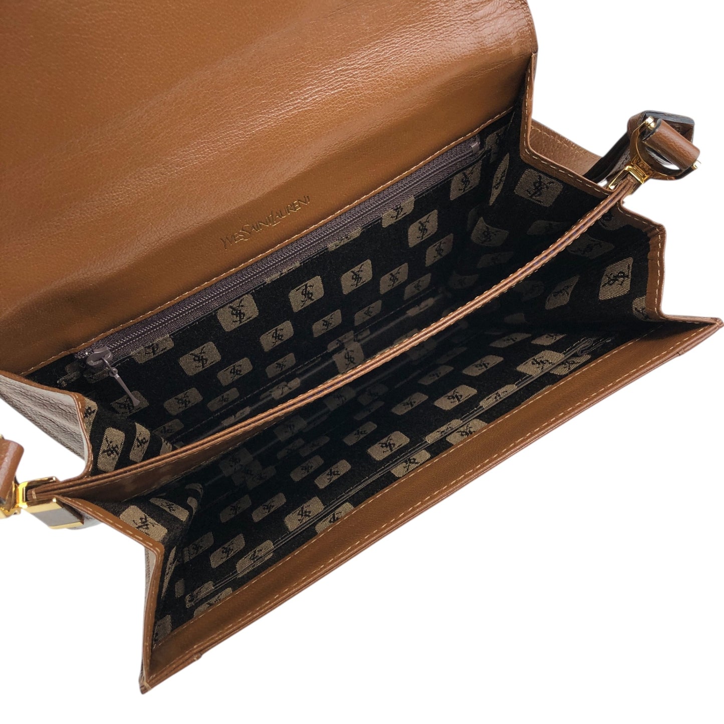 Yves Saint Laurent YSL Logo Handbag Shoulder bag Brown Vintage 2hmb86