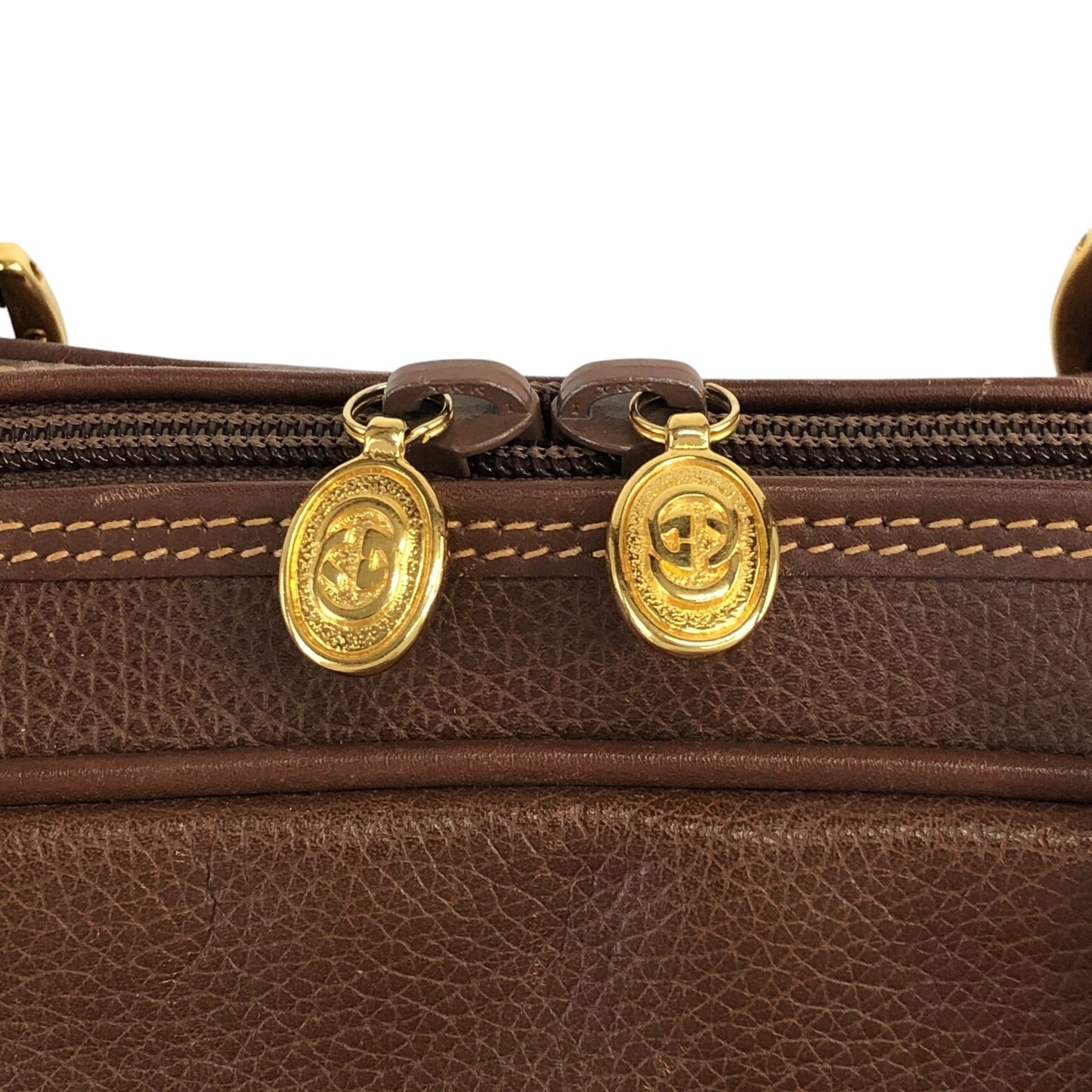 GUCCI Logo Embossed Handbag Boston bag Brown Vintage 7vibey